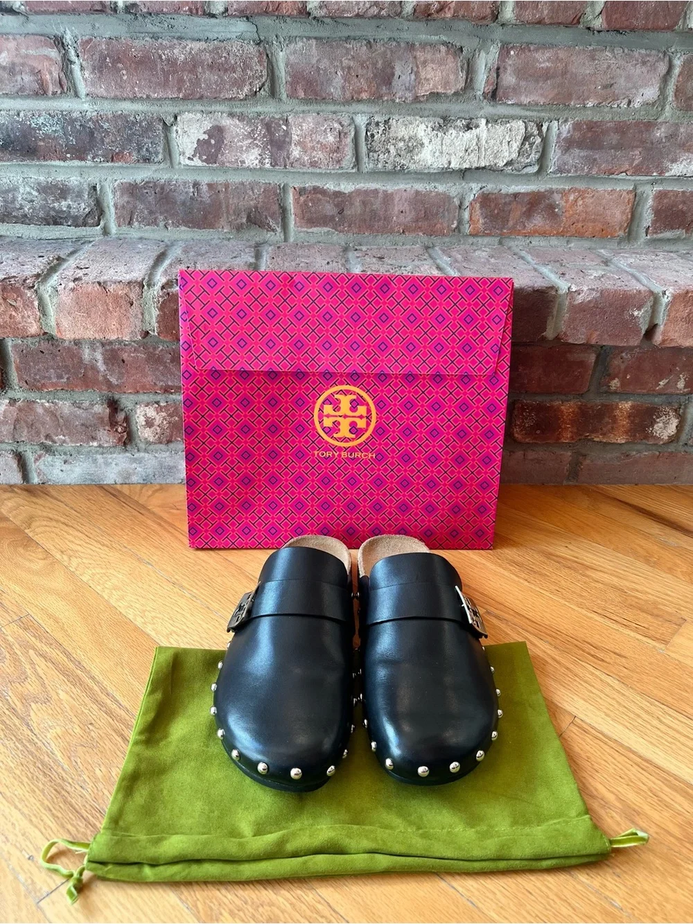 Tory Burch Perfect Black Leather Mellow Studded Mule Clogs